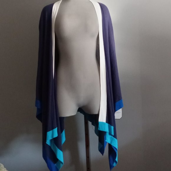 Foxcroft tricolour Colorblock Ruanna wrap multi blue stripe cotton fall NWT sz M - Picture 4 of 6